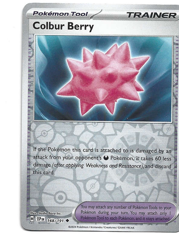 COLBUR BERRY -  REVERSE HOLO   168/191 POKEMON TCG SURGING SPARKS TRADING CARD