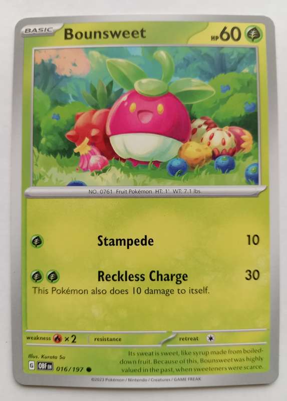 POKEMON CARD - BOUNSWEET  16/197 COMMON OBSIDIAN FLAMES 2023 - MINT
