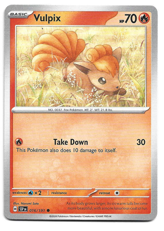 VULPIX  - POKEMON TCG SURGING SPARKS  COMMON  16/191 TRADING CARD