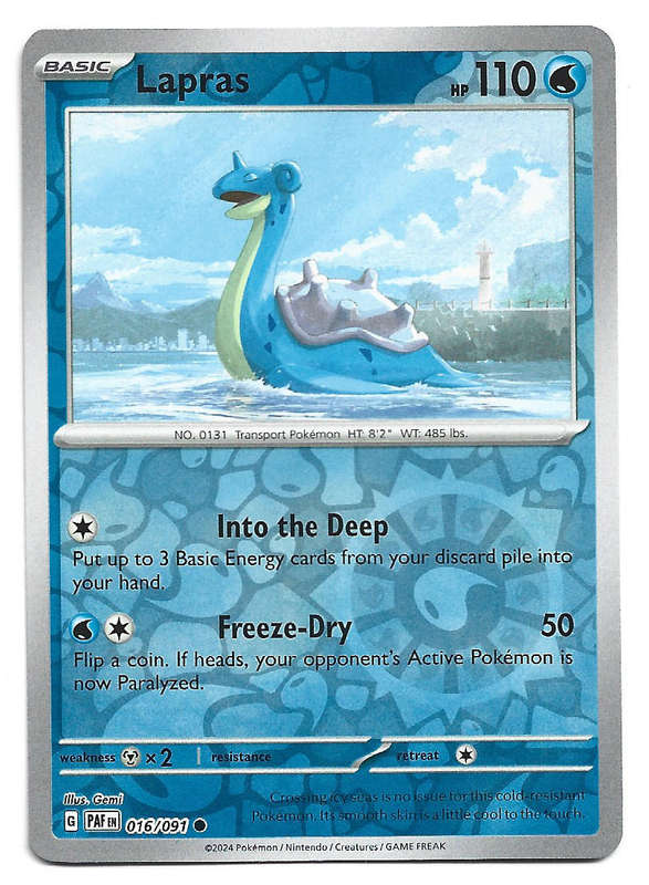 LAPRAS -  REVERSE HOLO  16/91 POKEMON TCG PALDEAN FATES  TRADING CARD
