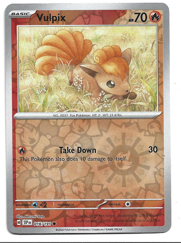 VULPIX  - REVERSE HOLO  16/191 POKEMON TCG SURGING SPARKS TRADING CARD