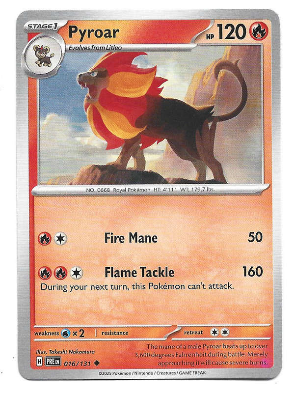 PYROAR - COMMON  16/131 POKEMON TCG PRISMATIC EVOLUTIONS  TRADING CARD