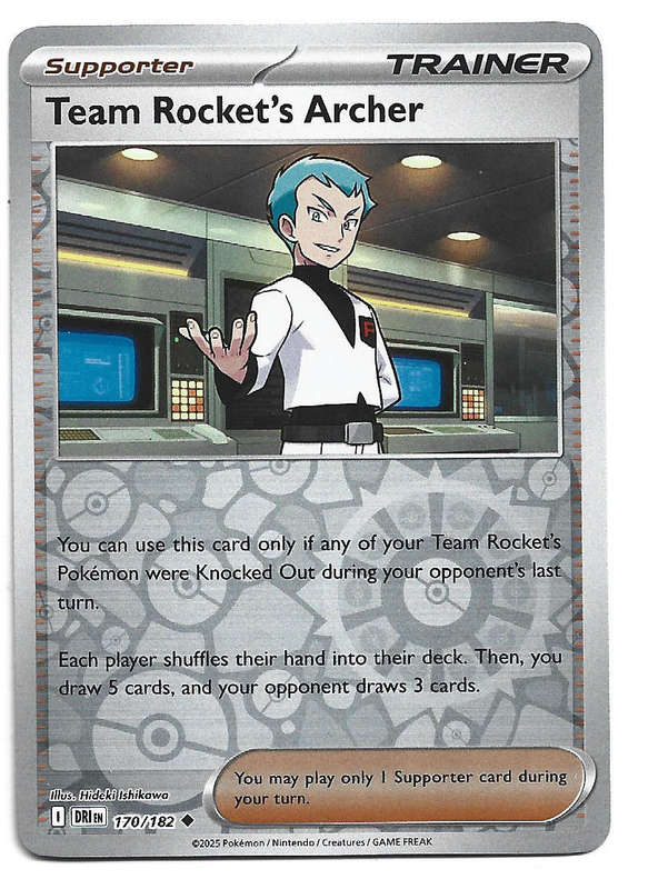 TEAM ROCKET's  ARCHER - REVERSE HOLO  170/182  POKEMON TCG DESTINED RIVALS TRADING CARD