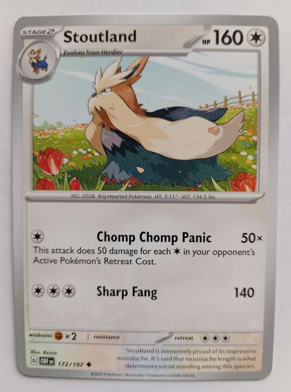 POKEMON CARD - STOUTLAND  172/197 COMMON OBSIDIAN FLAMES 2023 - MINT