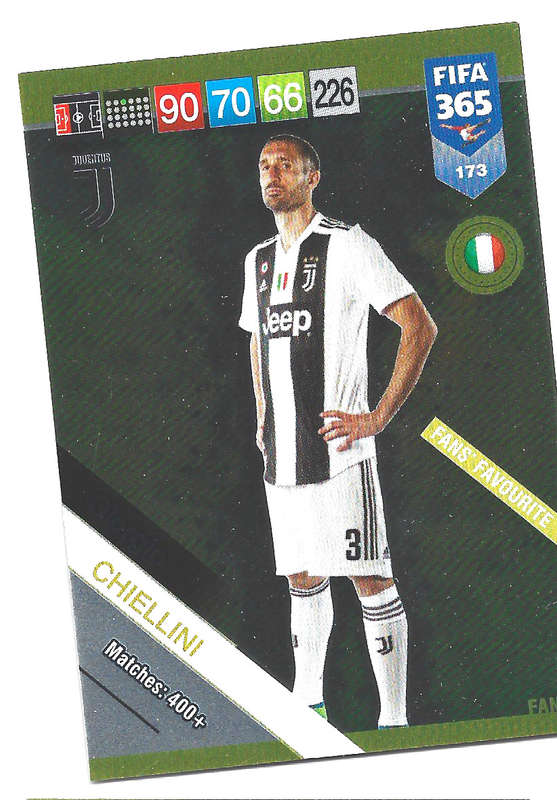 G. CHIELLINI - PANINI FIFA 365 2019 COLLECTION - FOIL `FANS FAVOURITE` TRADING CARD 173