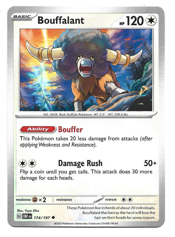 BOUFFALANT -   174/197 COMMON POKEMON TCG OBSIDIAN FLAMES TRADING CARD