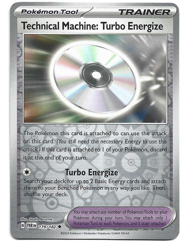 TECHNICAL MACHINE TURBO ENERGY  -   REVERSE HOLO POKEMON PARADOX RIFT   179/182 TRADING CARD