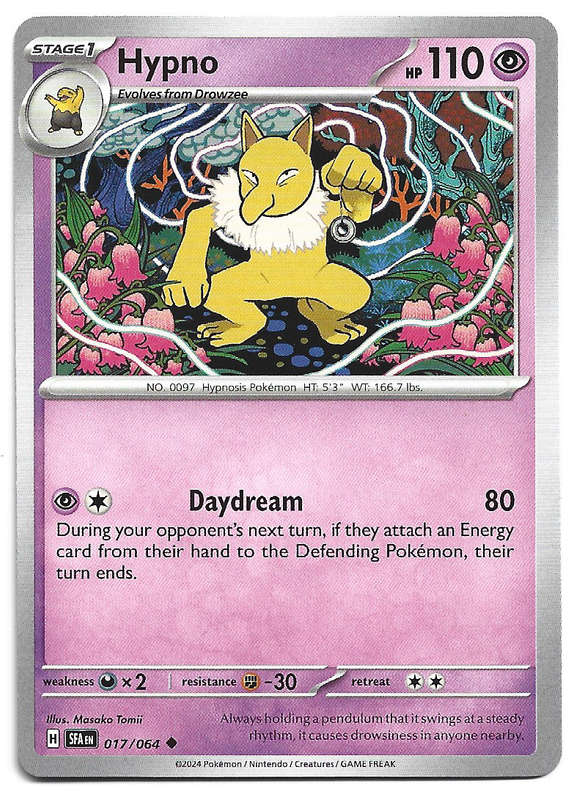 POKEMON CARD - HYPNO  17/64 Common Shrouded Fable Trading Card - Mint