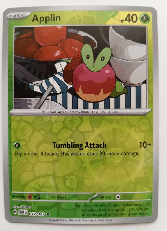 APPLIN - POKEMON NINTENDO TWILIGHT MASQUERADE 2024 - REVERSE HOLO TRADING CARD 17/167