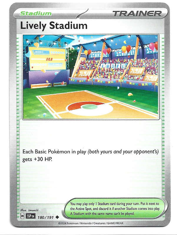 LIVELY STADIUM  - POKEMON TCG SURGING SPARKS  COMMON   180/191 TRADING CARD