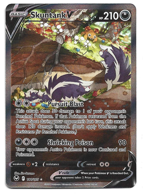 SKUNTANK V - ALTERNATE FULL ART  HOLO ULTRA RARE 181/195  POKEMON TCG SILVER TEMPEST TRADING CARD