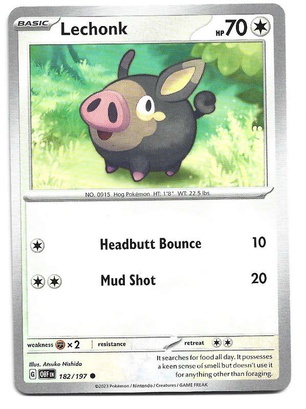 LECHONK - POKEMON TCG BSIDIAN FLAMES COMMON  182/197 TRADING CARD