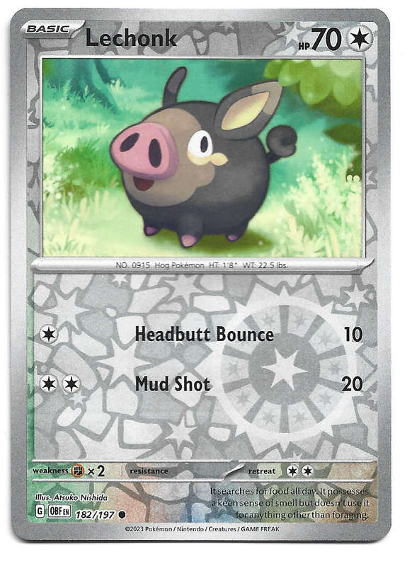 LECHONK - REVERSE HOLO  182/197  POKEMON TCG OBSIDIAN FLAMES TRADING CARD