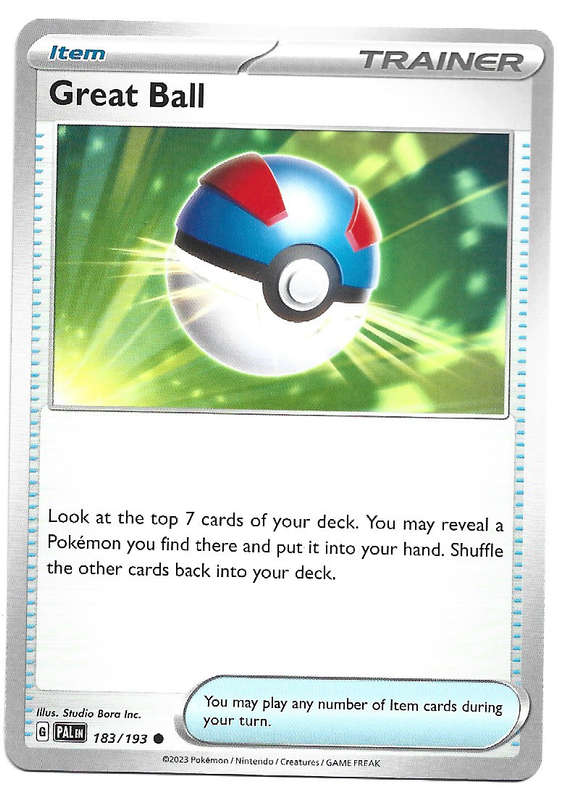 POKEMON CARD - GREAT BALL  183/193  ITEM PALDEA EVOLVED 2023 TRADING CARD - MINT