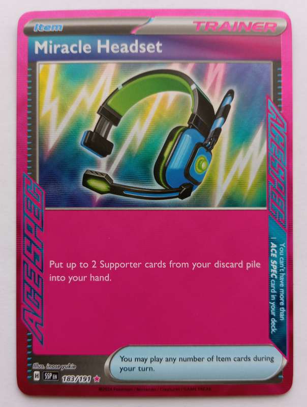 MIRACLE HEADSET - POKEMON SURGING SPARKS - HOLO RARE TRADING CARD 183/191 - MINT