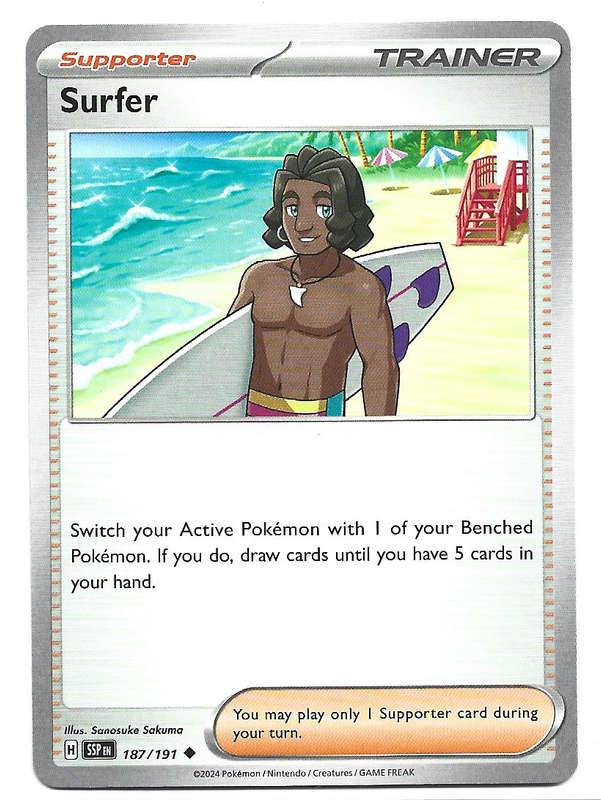 SURFER  - POKEMON TCG SURGING SPARKS  COMMON   187/191 TRADING CARD