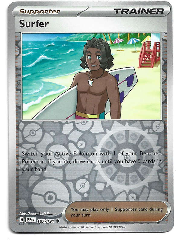 SURFER - REVERSE HOLO 187/191  POKEMON TCG SURGING SPARKS TRADING CARD