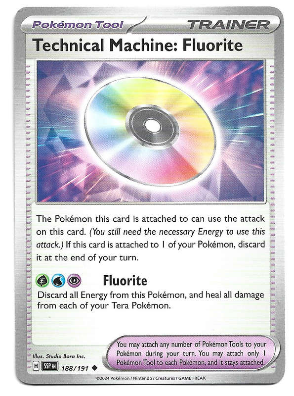 TECHNICAL MACHINE : FLUORITE  - COMMON  188/191 POKEMON TCG SURGING SPARKS TRADING CARD