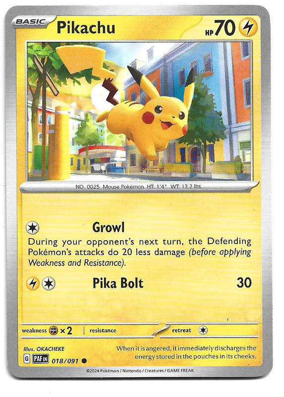 PIKACHU -  COMMON 18/91 POKEMON TCG PALDEAN FATES  TRADING CARD
