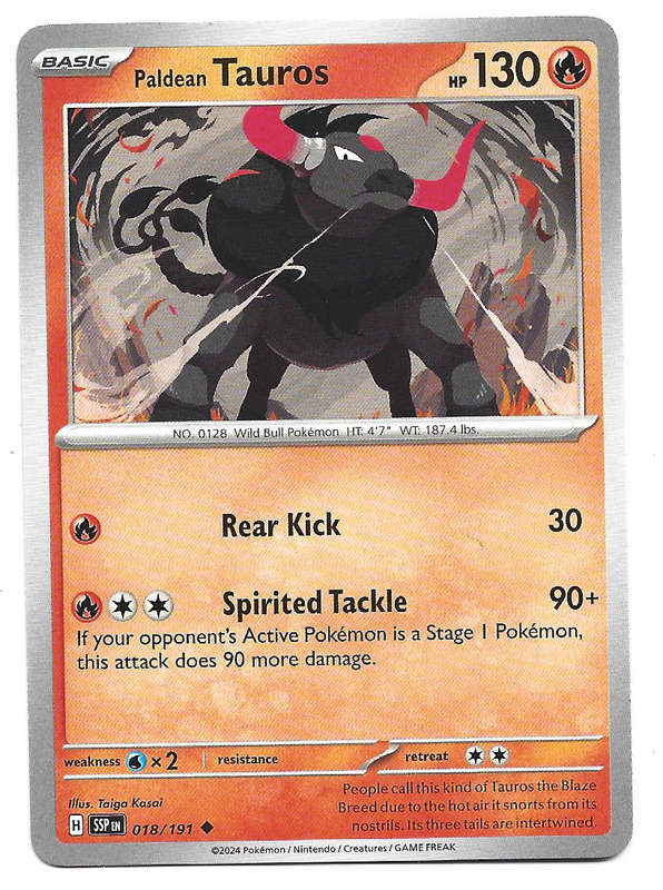 PALDEAN TAUROS  - COMMON  18/191 POKEMON TCG SURGING SPARKS TRADING CARD