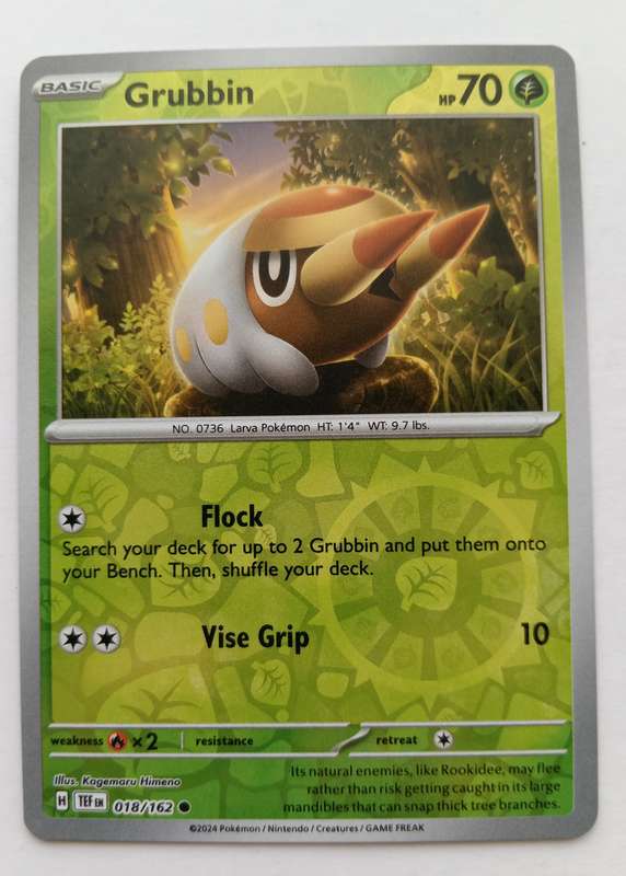 GRUBBIN - POKEMON NINTENDO TEMPORAL FORCES 2024 - REVERSE HOLO TRADING CARD 18/162