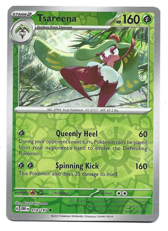 TSAREENA - REVERSE HOLO  18/197  POKEMON TCG OBSIDIAN FLAMES TRADING CARD