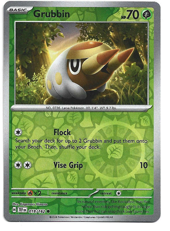 GRUBBIN - REVERSE HOLO  18/162 POKEMON TCG TEMPORAL FORCES TRADING CARD