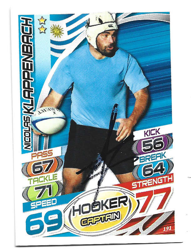 NICOLAS KLAPPENBACH (Uruguay) - TOPPS `RUGBY WORLD CUP` 2015 - Personally SIGNED TRADING CARD