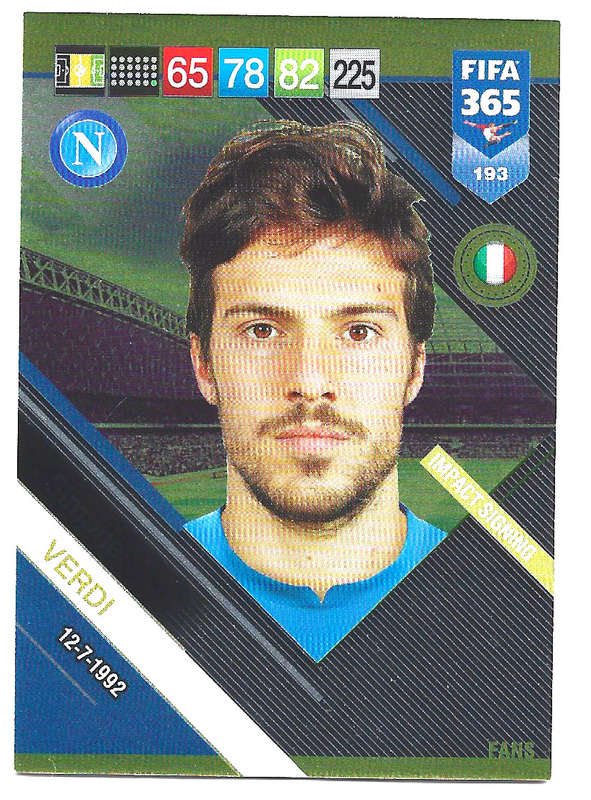 SIMONE VERDI - PANINI FIFA 365 2019 COLLECTION - FOIL `FANS FAVOURITE` TRADING CARD 193