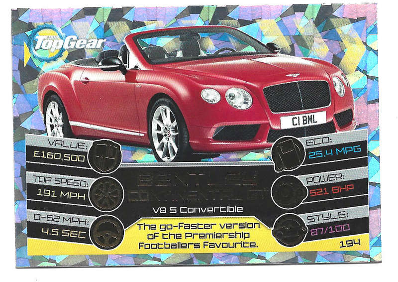 BENTLEY CONTINENTAL - TOPPS BBC TOP GEAR `TURBO ATTAX 2014/15 -S/RARE FOIL TRADING CARD 194