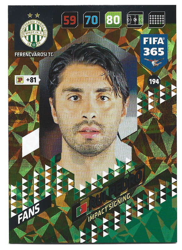 RUI PEDRO - PANINI FIFA 365 COLLECTION 2018  - FOIL `IMPACT SIGNING` TRADING CARD 194