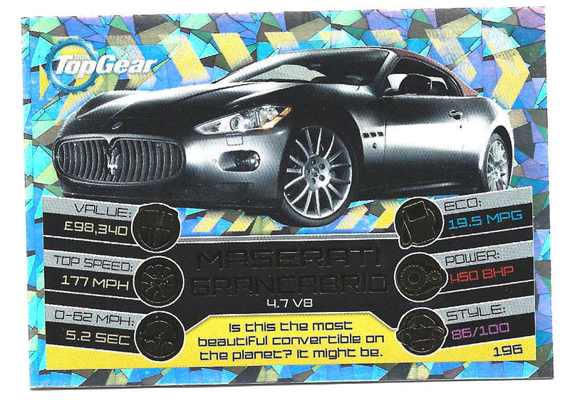 MASERATI GRANCABRIO - TOPPS BBC TOP GEAR `TURBO ATTAX 2014/15 -S/RARE FOIL TRADING CARD 195