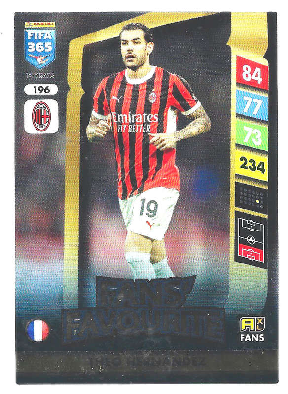 THEO HERNANDEZ - PANINI FIFA 365 COLLECTION 2025 - FOIL "FANS FAVOURITE" TRADING CARD 196