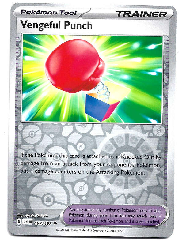 VENGEFUL PUNCH - REVERSE HOLO  197/197  POKEMON TCG OBSIDIAN FLAMES TRADING CARD