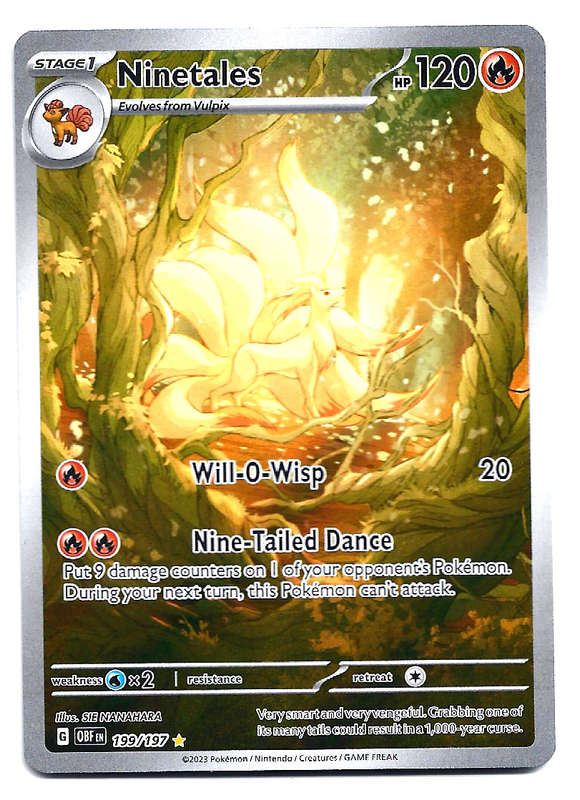 POKEMON CARD - NINETALES  199/197  FULL ART ILLUSTRATION RARE HOLO OBSIDIAN FLAMES TRADING CARD - NM
