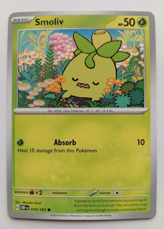 POKEMON CARD - SMOLIV  19/197 COMMON OBSIDIAN FLAMES 2023 - MINT