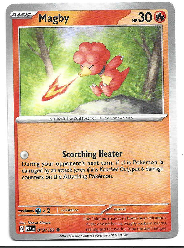 MAGBY  -   COMMON POKEMON PARADOX RIFT  19/182 TRADING CARD