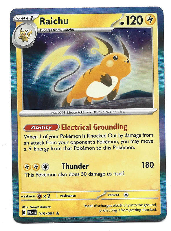 RAICHU -  HOLO RARE  19/91 POKEMON TCG PALDEAN FATES DECK EXCLUSIVE TRADING CARD