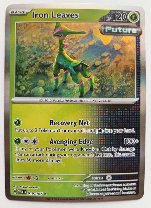 IRON LEAVES - POKEMON NINTENDO TWILIGHT MASQUERADE 2024 - HOLO RARE TRADING CARD 19/167 - MINT