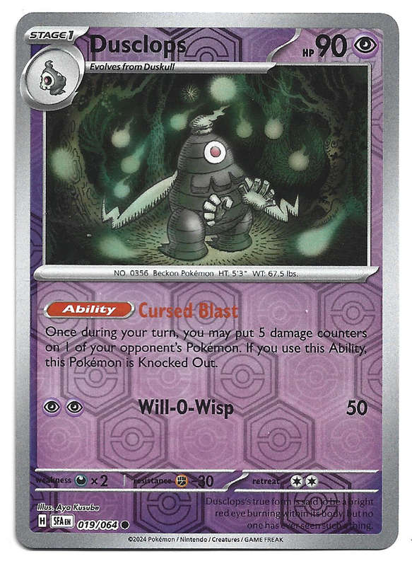 POKEMON CARD - DUSCLOPS  019/64 Reverse Holo Rare Shrouded Fable Trading Card - Mint