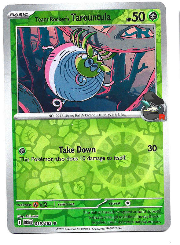 TEAM ROCKET's TAROUTULA - REVERSE HOLO  19/182  POKEMON TCG DESTINED RIVALS TRADING CARD