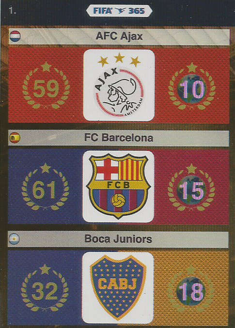 FIFA 365 - PANINI "FIFA 365" 2016 COLLECTION - FOIL "TEAM LOGOS" TRADING CARD 1