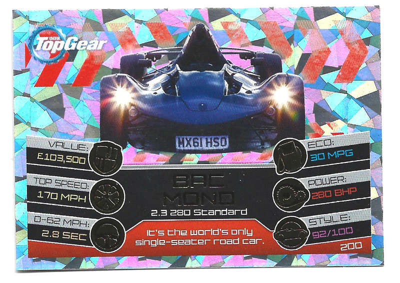 BAC MONO - TOPPS BBC TOP GEAR `TURBO ATTAX 2014/15 -S/RARE FOIL TRADING CARD 200