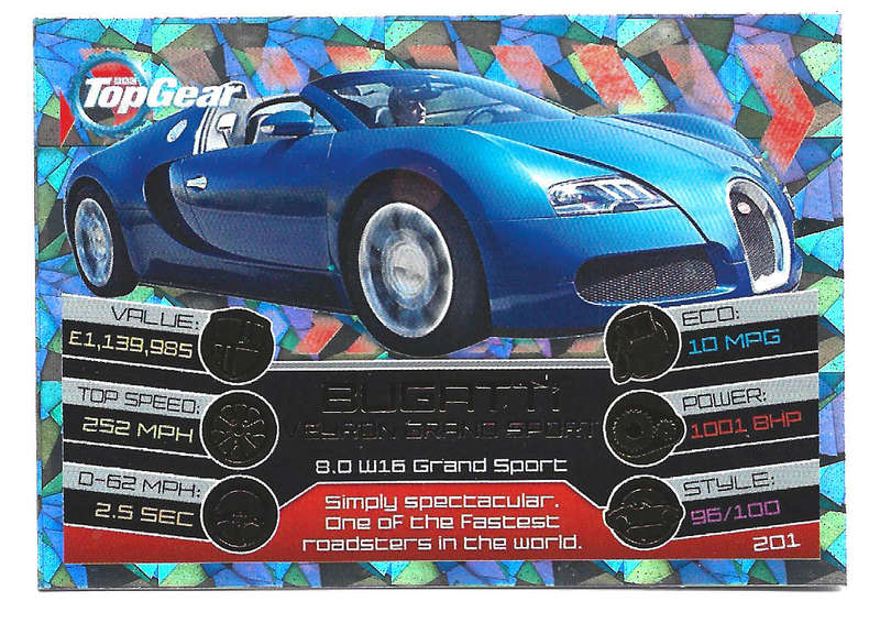 BUGATTI VEYRON G/S - TOPPS BBC TOP GEAR `TURBO ATTAX 2014/15 -S/RARE FOIL TRADING CARD 201