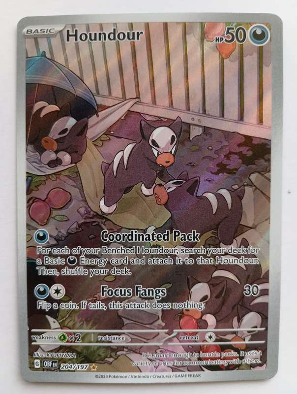 HOUNDOUR -  FULL ART ILLUSTRATION RARE HOLO POKEMON OBSIDIAN FLAMES 204/197 TRADING CARD