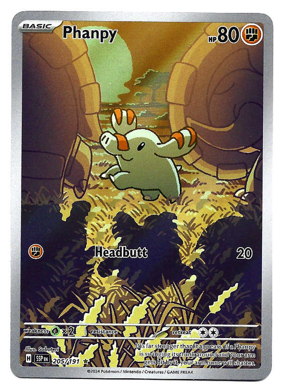 PHANPY  - FULL ART ILLUSTRATION  D/RARE HOLO  205/191 POKEMON TCG SURGING SPARKS TRADING CARD