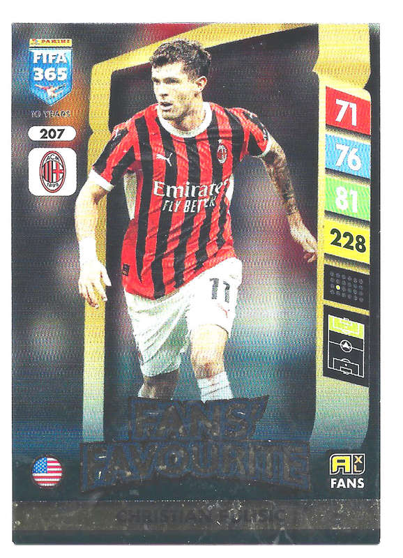 CHRISTIAN PULISIC - PANINI FIFA 365 COLLECTION 2025 - FOIL "FANS FAVOURITE" TRADING CARD 207