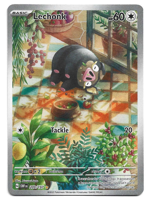 LECHONK - FULL ART ILLUSTRATION RARE  209/197  POKEMON TCG  OBSIDIAN FLAMES TRADING CARD