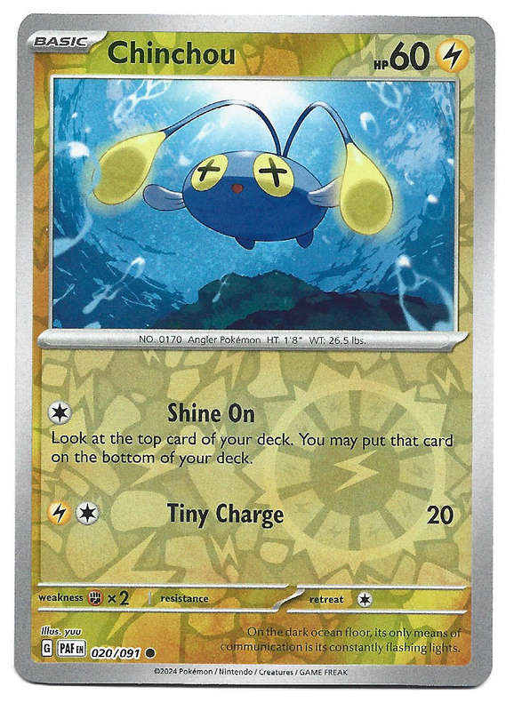 CHINCHOU -  REVERSE HOLO  20/91 POKEMON TCG PALDEAN FATES  TRADING CARD