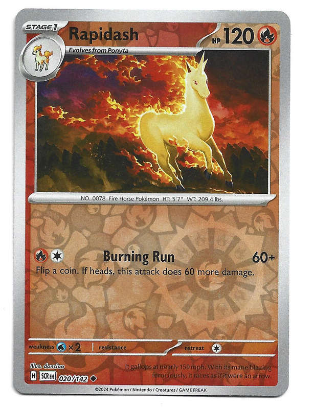 RAPIDASH -  REVERSE HOLO  20/142 POKEMON TCG STELLAR CROWN TRADING CARD